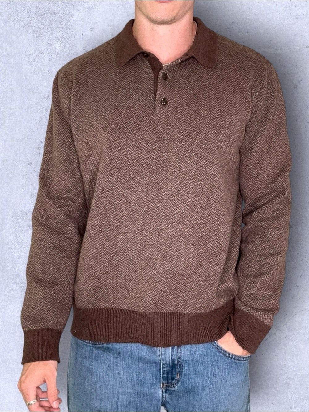 Old Navy Herringbone Polo Sweater - Picture 2 of 7